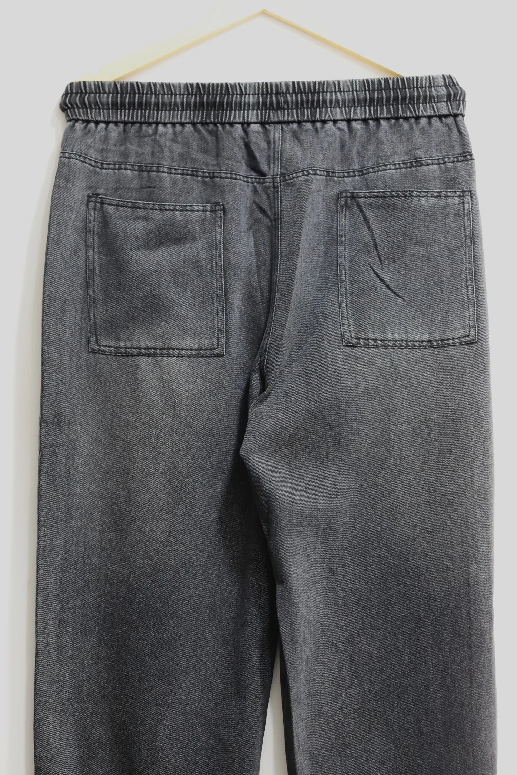 Men's Washed Black Baggy Drawstring Jeans with Side Rivets - Image 6