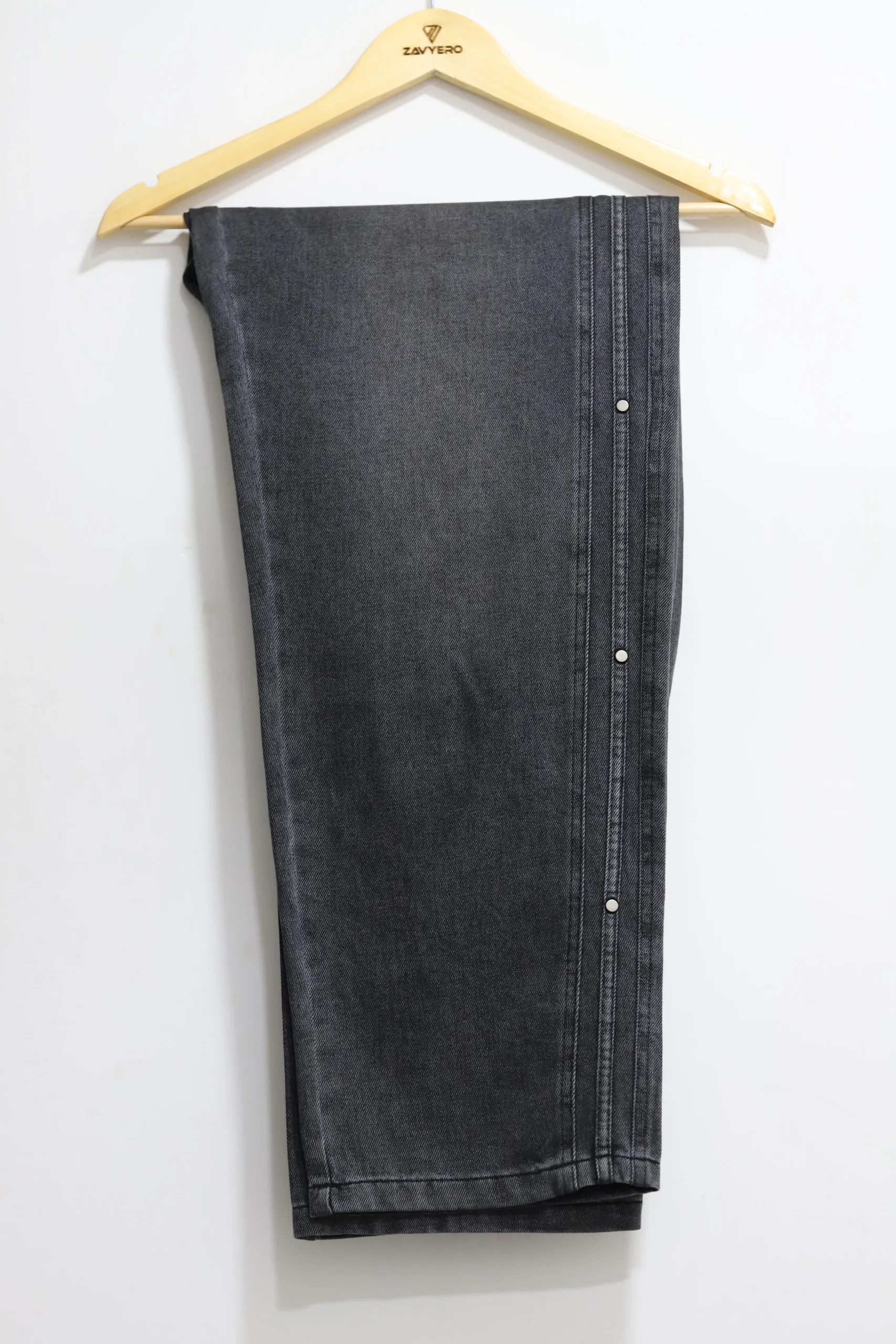 Men's Washed Black Baggy Drawstring Jeans with Side Rivets - Image 4