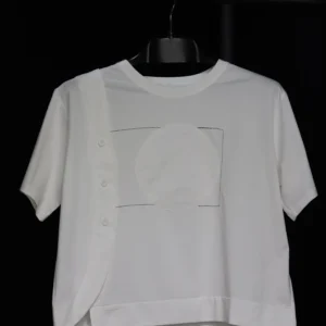 Men's White Casual Cotton T-Shirt with Buttons Design