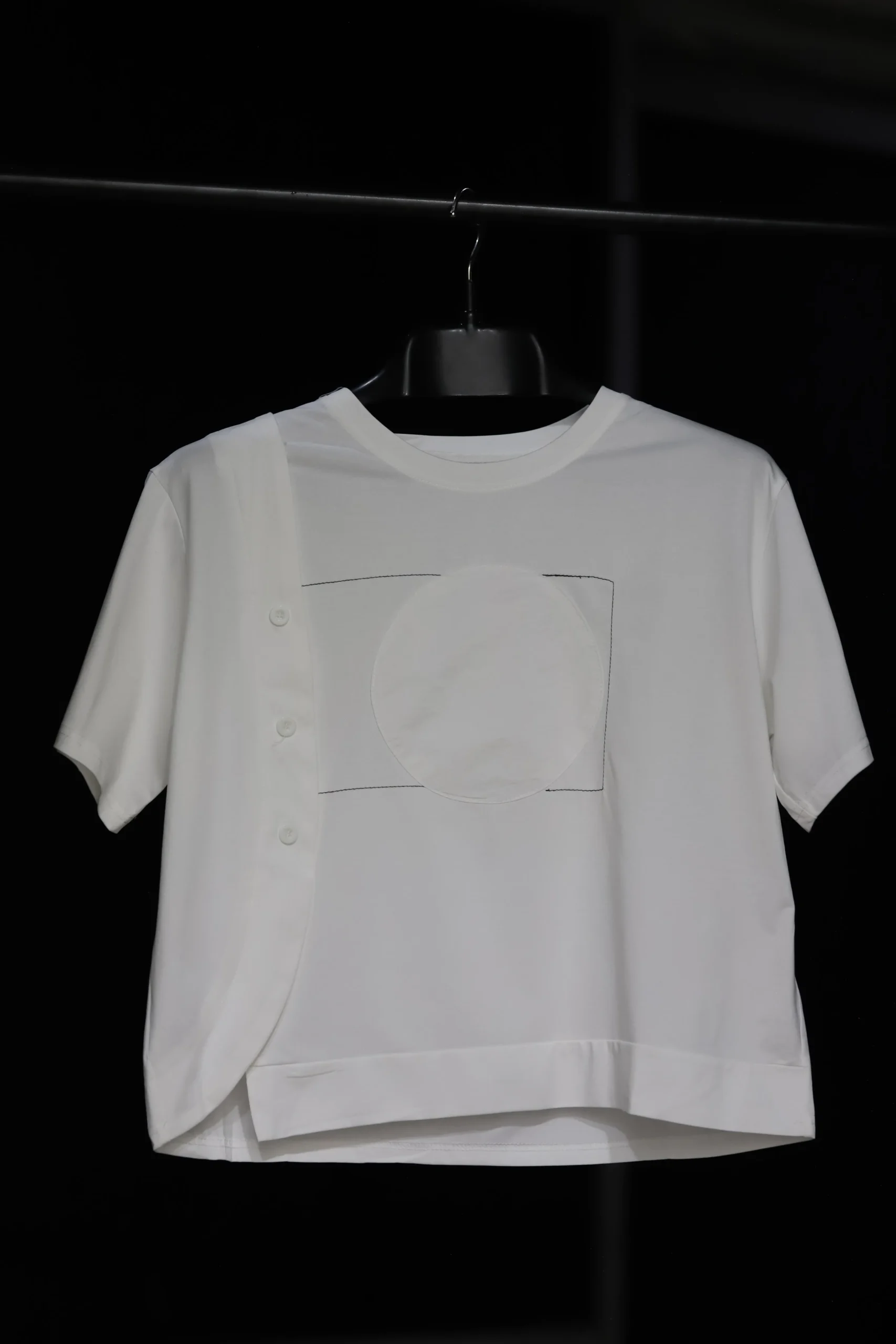 Men's White Casual Cotton T-Shirt with Buttons Design