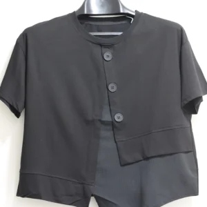 Women's Asymmetrical Blush Black Button-Front Top