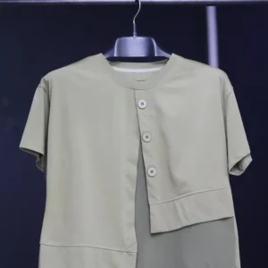 Women's Asymmetrical Blush Green Button-Front Top