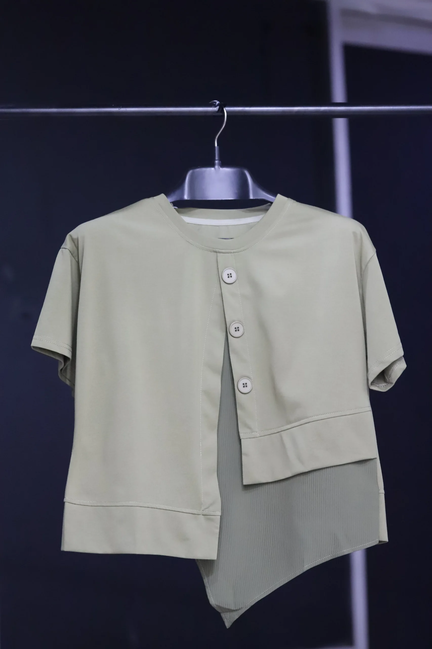 Women's Asymmetrical Blush Green Button-Front Top