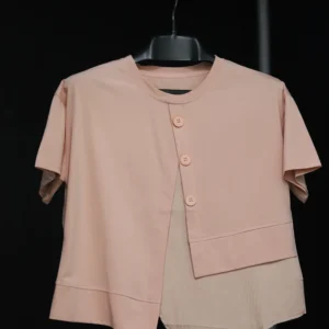 Women's Asymmetrical Blush Pink Button-Front Top