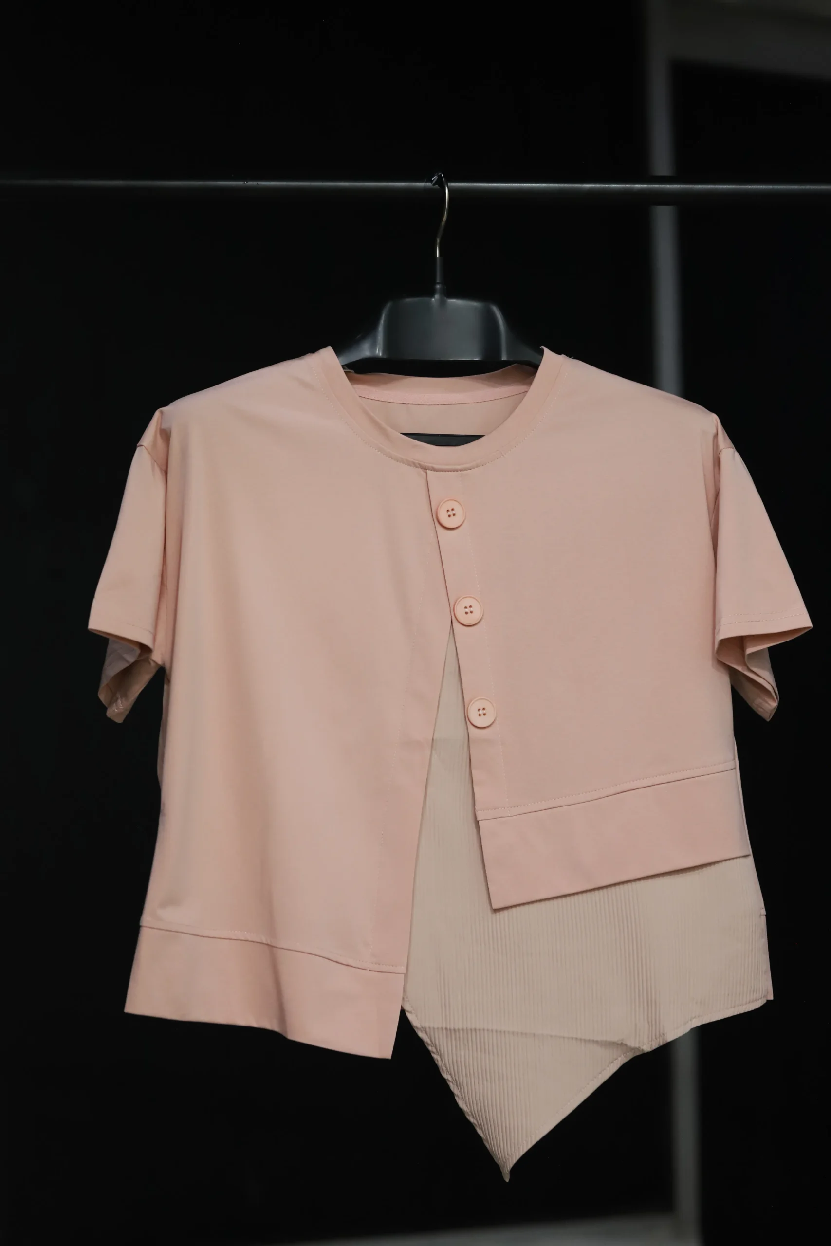 Women's Asymmetrical Blush Pink Button-Front Top