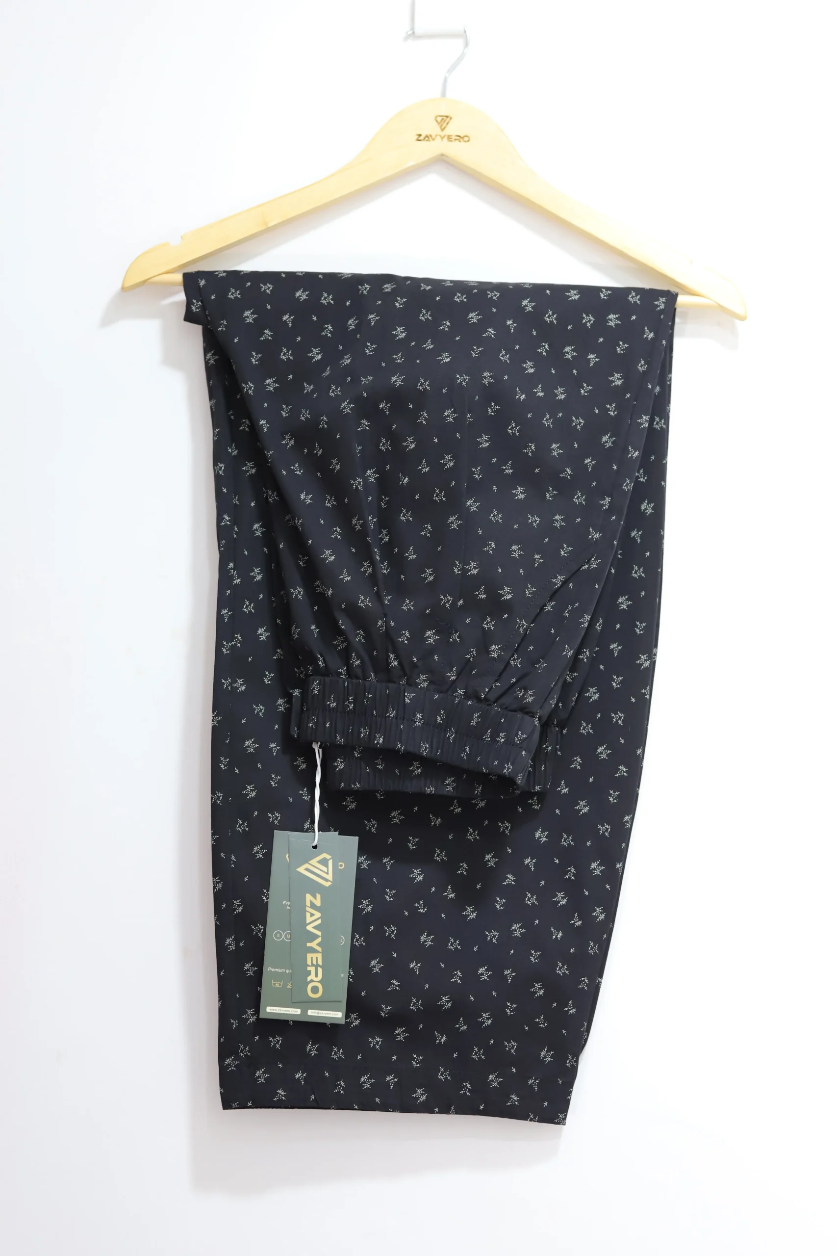 Women’s Black Comfy Cotton Pants with Grey Floral Print - Image 2