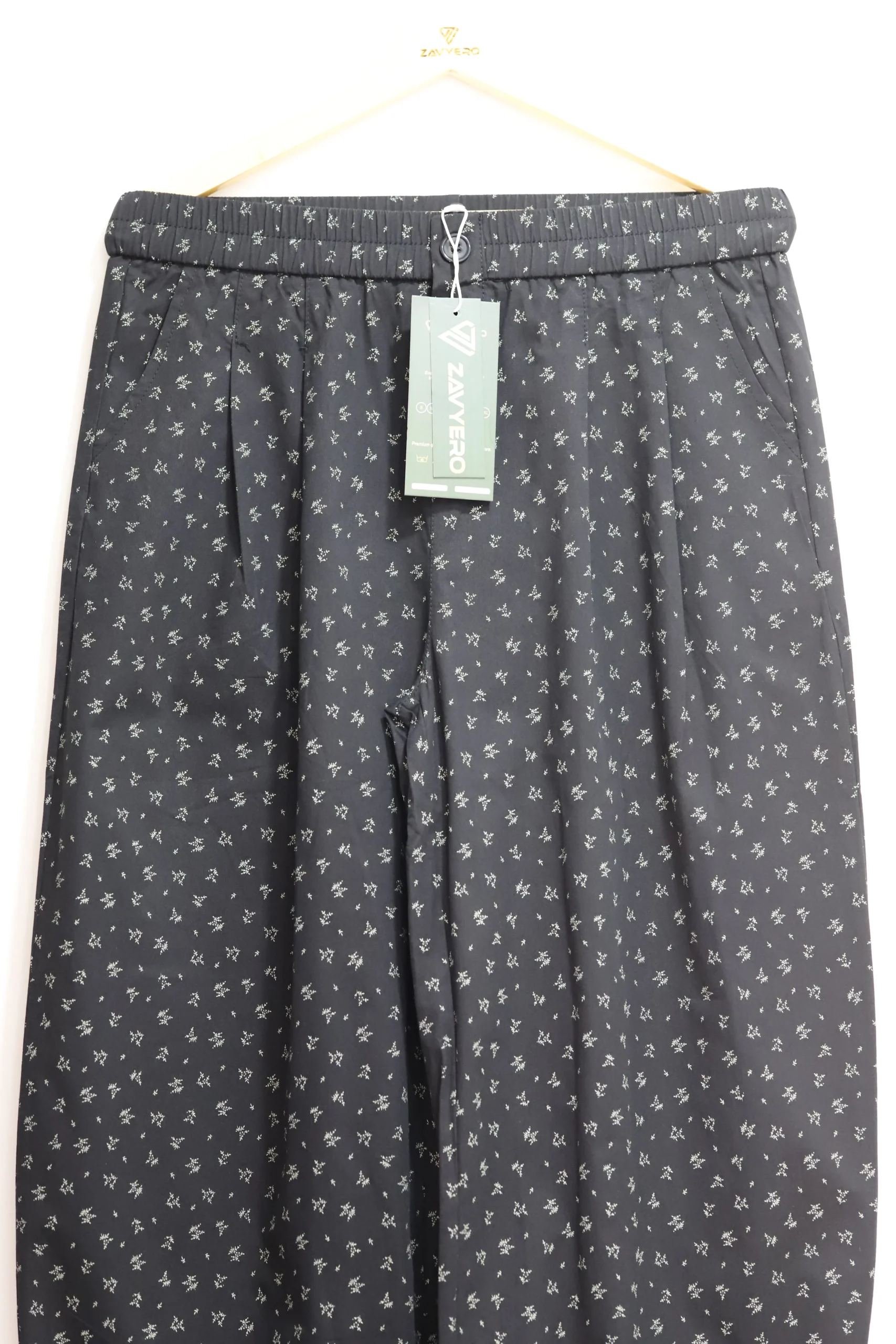 Women’s Black Comfy Cotton Pants with Grey Floral Print