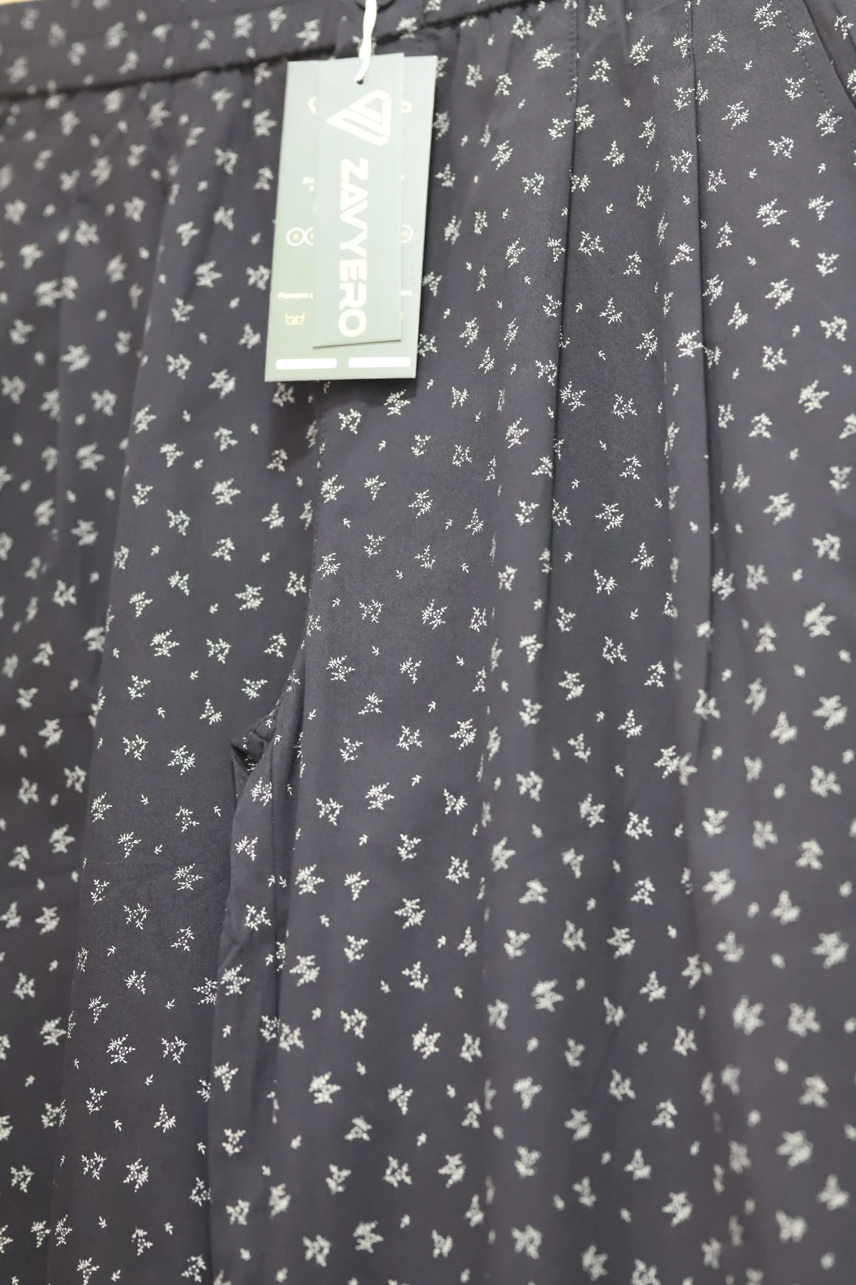 Women’s Black Comfy Cotton Pants with Grey Floral Print - Image 4