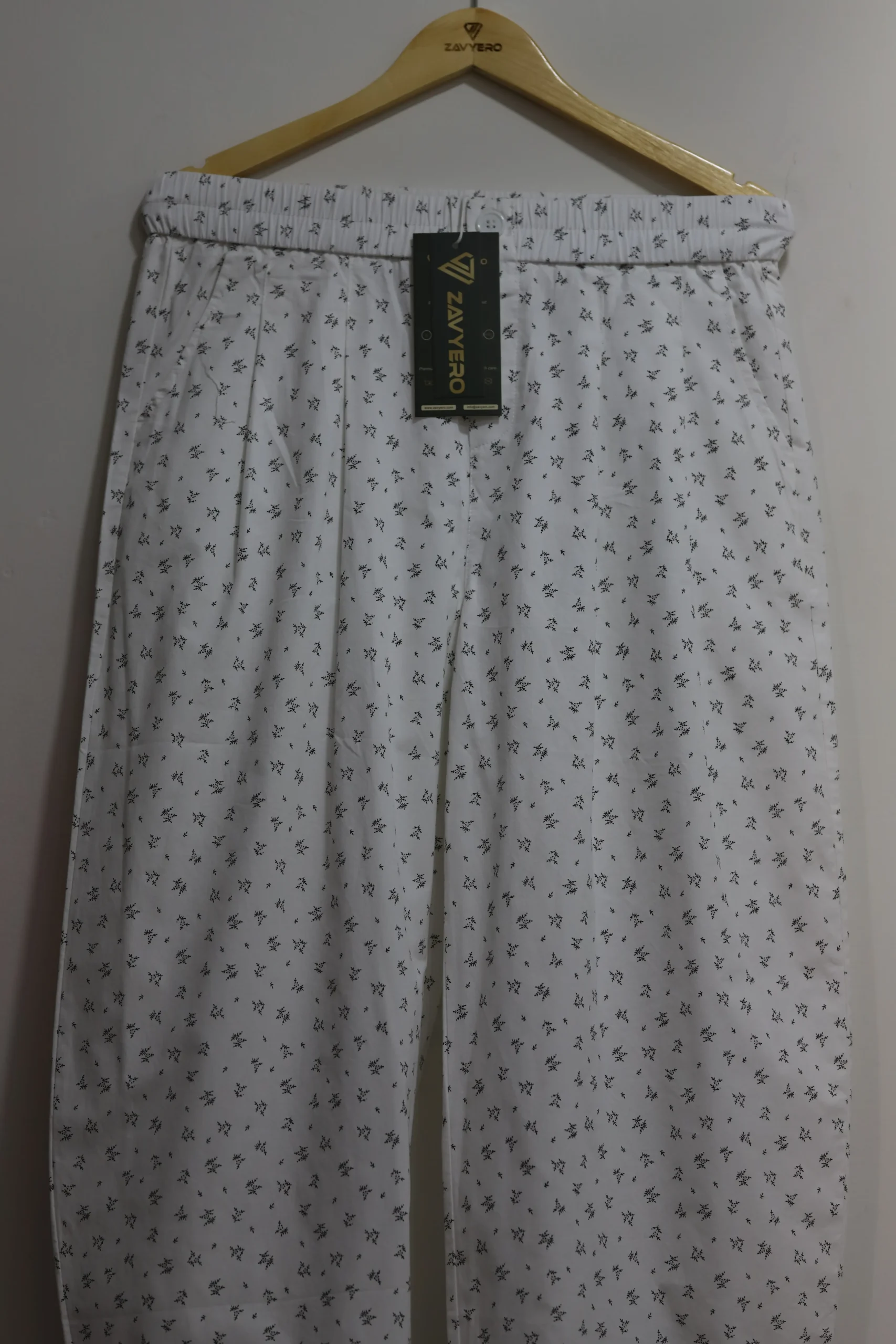 Women’s White Baggy Cotton Pants with Black Floral Detail - Image 2