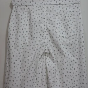 Women’s White Baggy Cotton Pants with Black Floral Detail