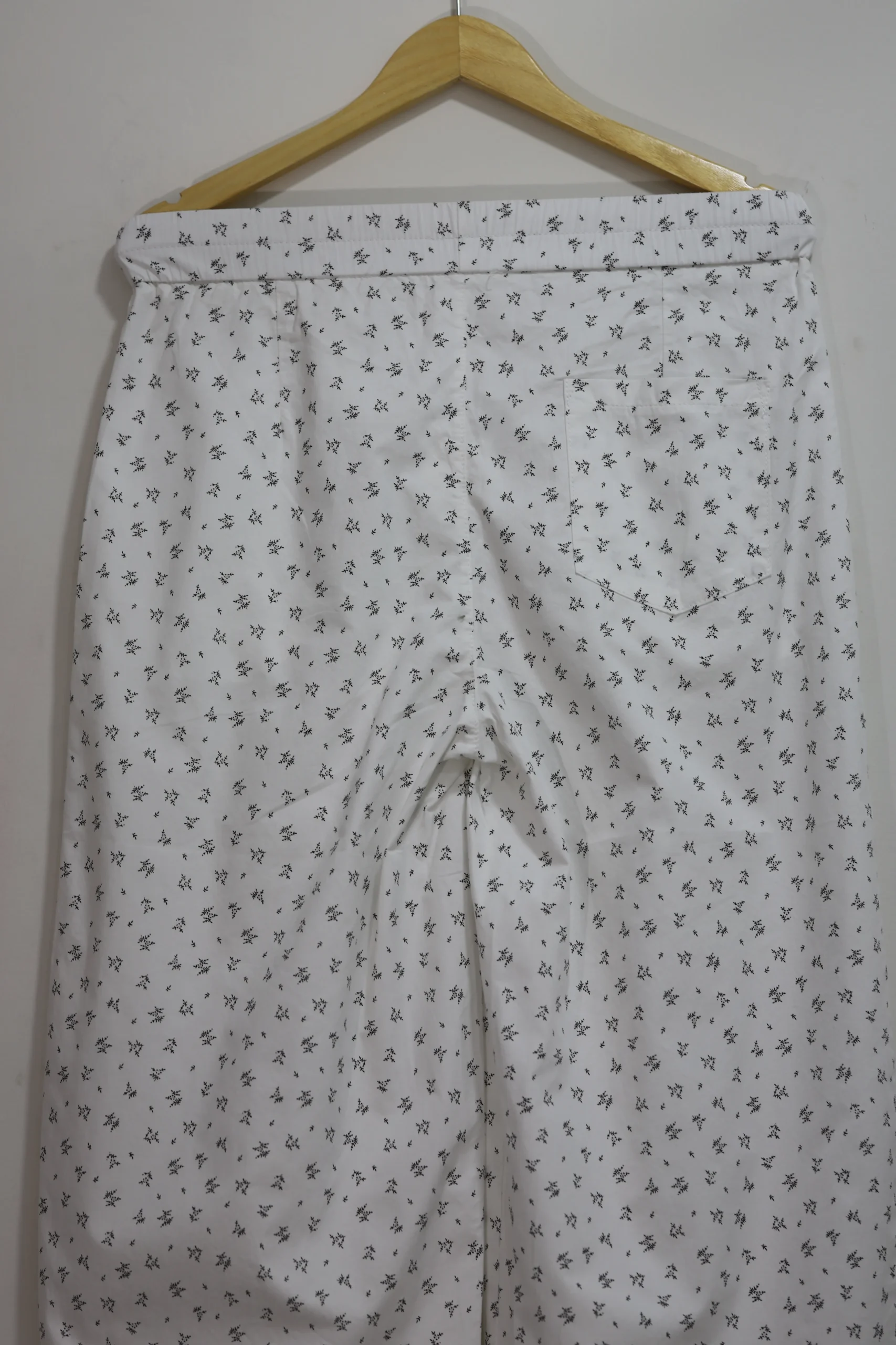 Women’s White Baggy Cotton Pants with Black Floral Detail