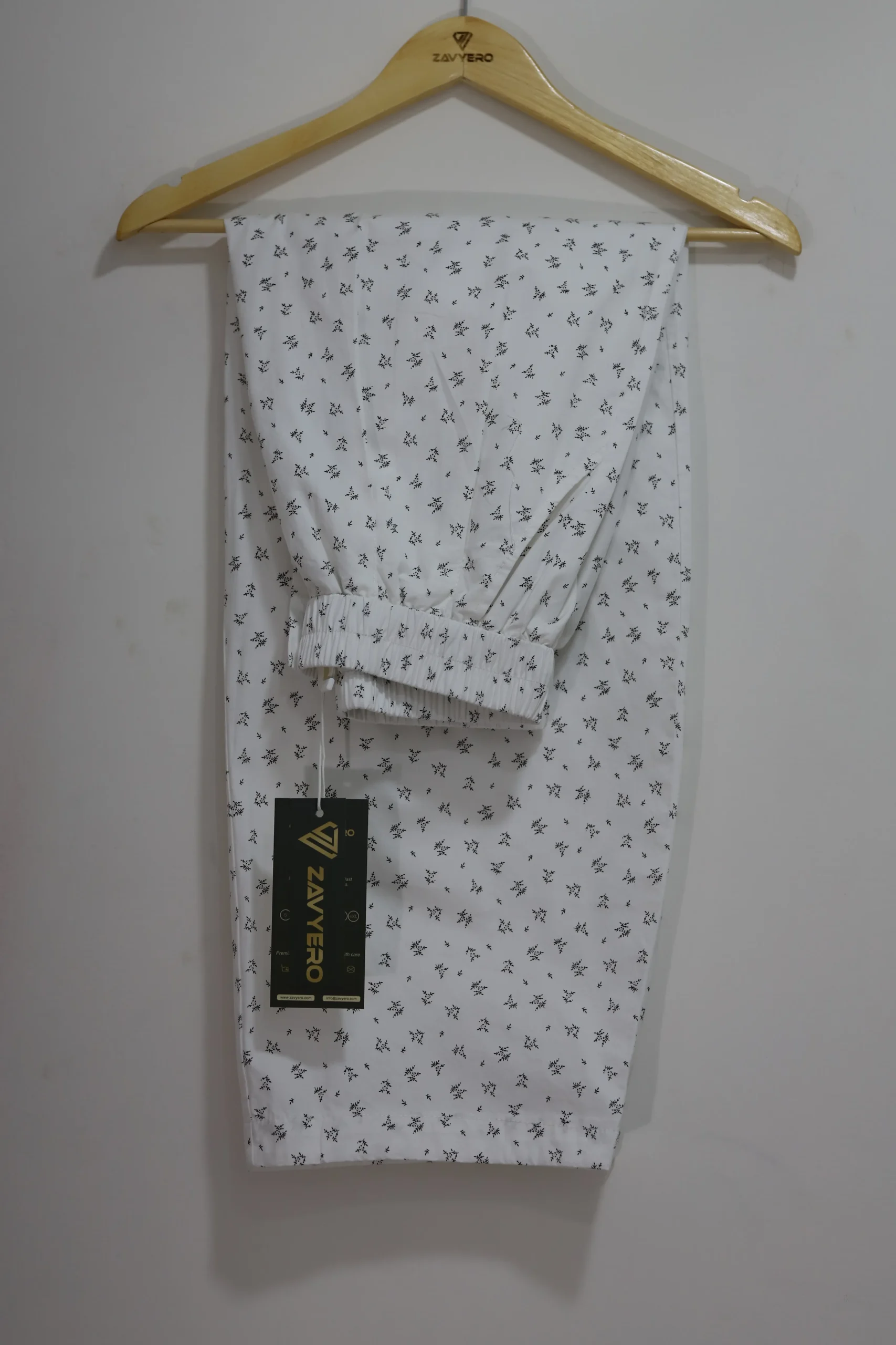 Women’s White Baggy Cotton Pants with Black Floral Detail - Image 4