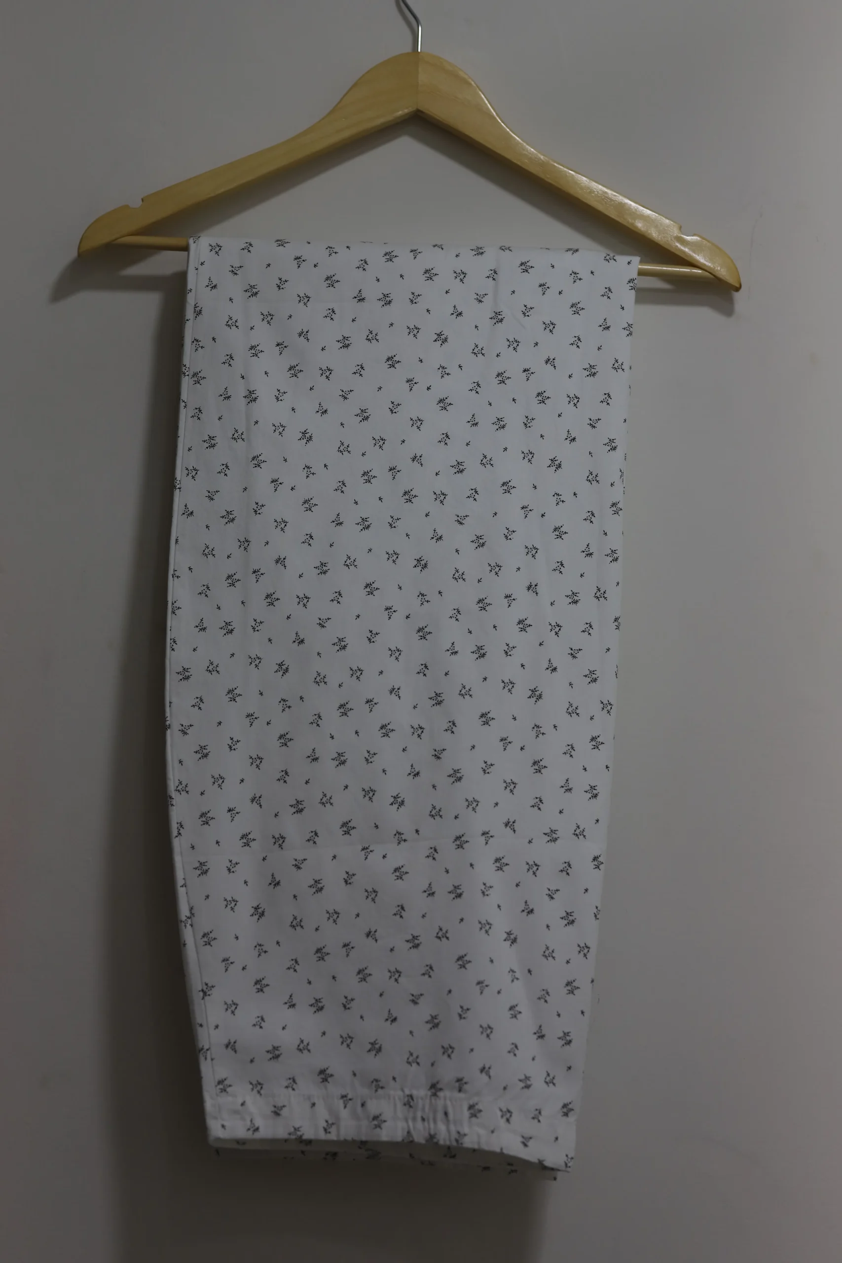 Women’s White Baggy Cotton Pants with Black Floral Detail - Image 3