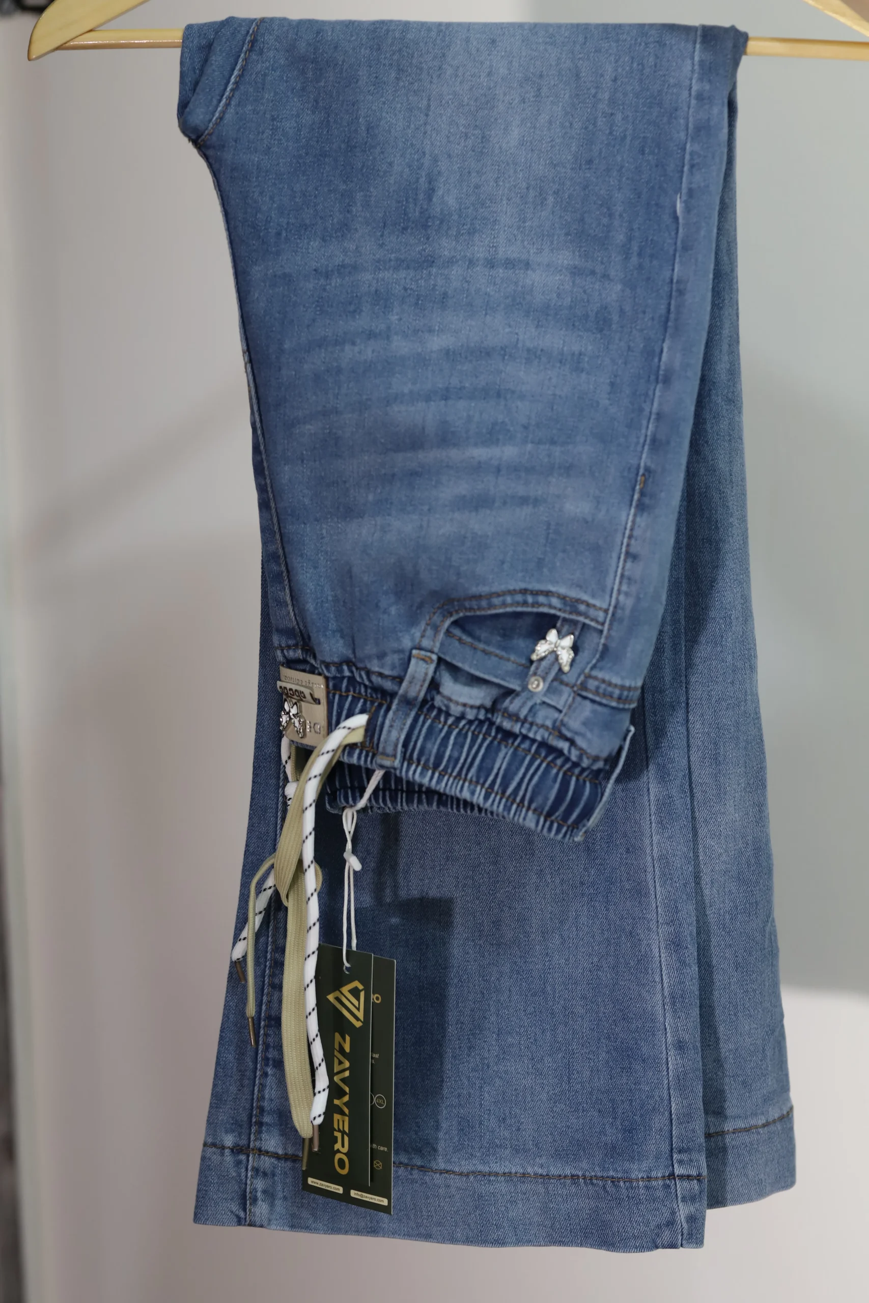 Women’s Navy Blue Flared Jeans – High-Waisted Stretch Denim Pants - Image 7
