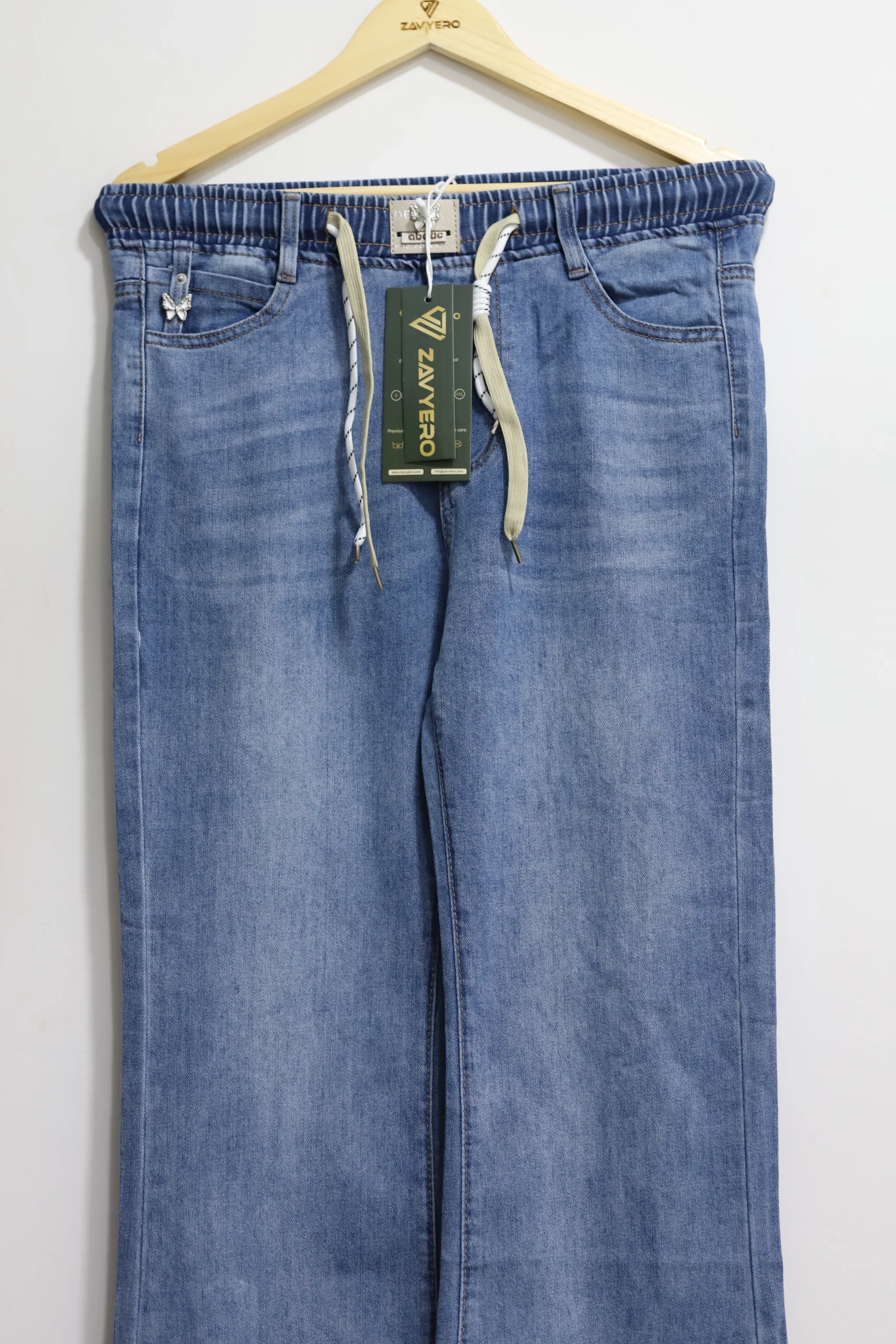 Women’s Navy Blue Flared Jeans – High-Waisted Stretch Denim Pants